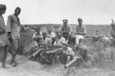 Machine gun crews with Vickers machine gun, Lewis gun and rangefinder, Mesopotamia, World War I by English Photographer